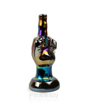 Retro Glass 10inch Tall Metallic Flippin the Bird Water Pipe